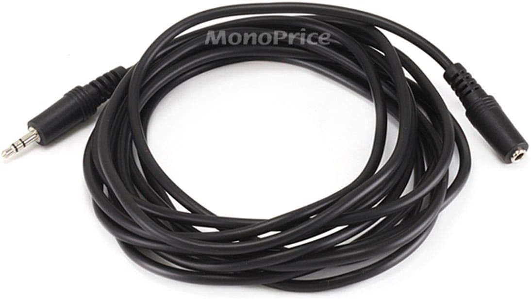 Monoprice Audio/Stereo Cable - 3.5mm(1/8") AUX, TRS, Male Plug to Female Jack, Molded Strain Relief Boots, 12 Feet, Black