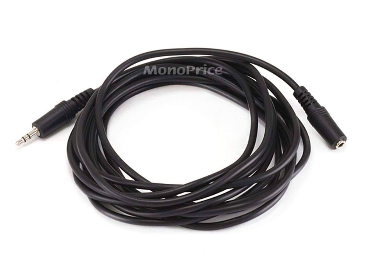 Monoprice Audio/Stereo Cable - 3.5mm(1/8") AUX, TRS, Male Plug to Female Jack, Molded Strain Relief Boots, 12 Feet, Black