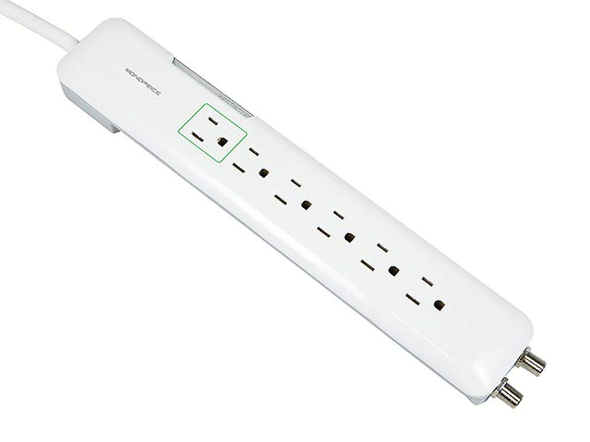 Monoprice Power & Surge - 6 Outlet Slim Surge Protector Power Strip With Coaxial Line Protection - 4 Feet