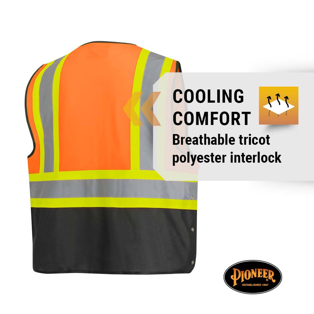 Pioneer Hi-Vis Reflective Safety Vest, Solid Neon, 8 Pockets, Zipper, Adjustable