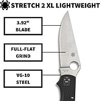 SPYDERCO Stretch 2 XL Lightweight Pocket Knife with 3.43\" VG-10 Blade and Black FRN Handle