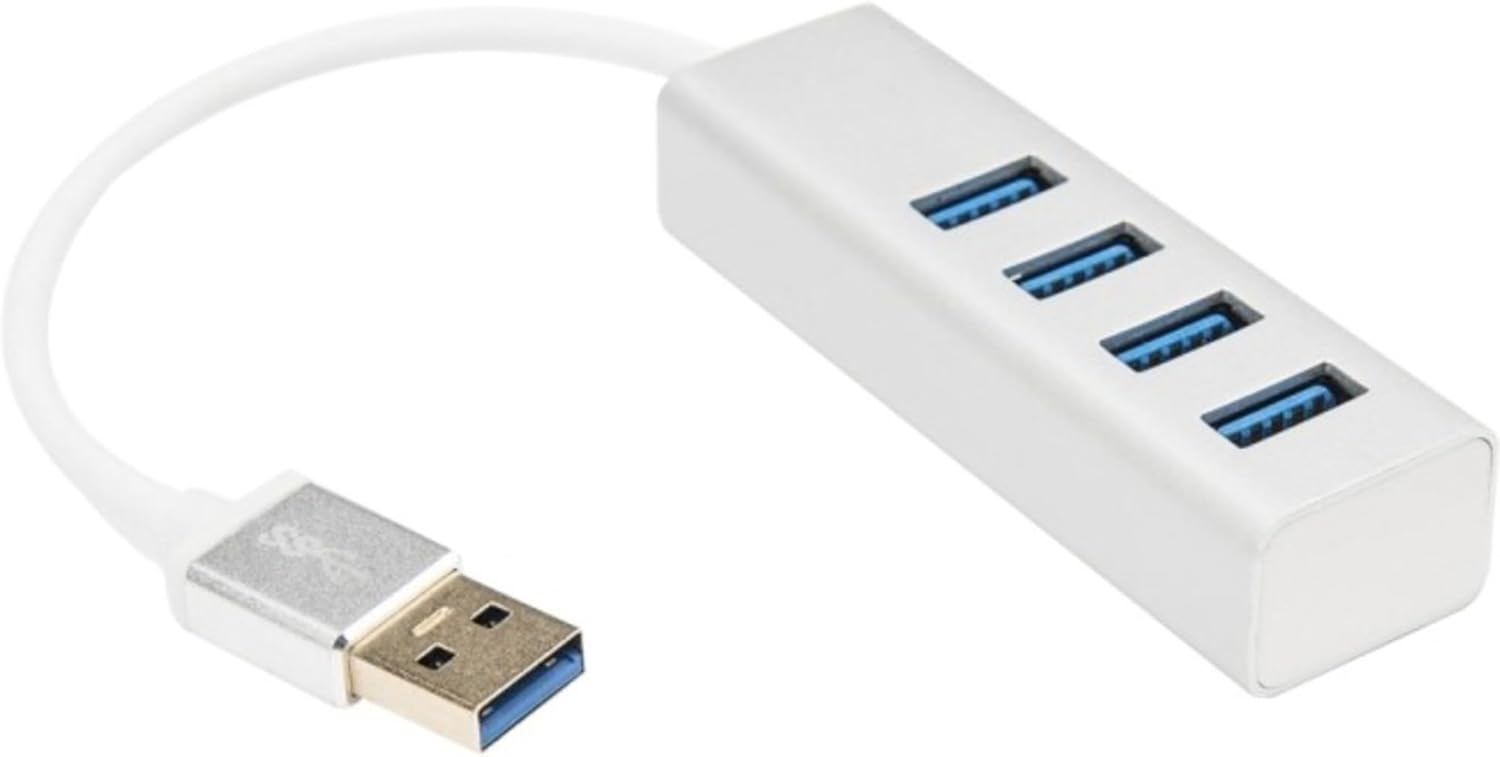 Rocstor Premium Portable 4 Port SuperSpeed Mini USB 3.0 Hub - Aluminum Silver - USB - External - 4 USB Ports Female