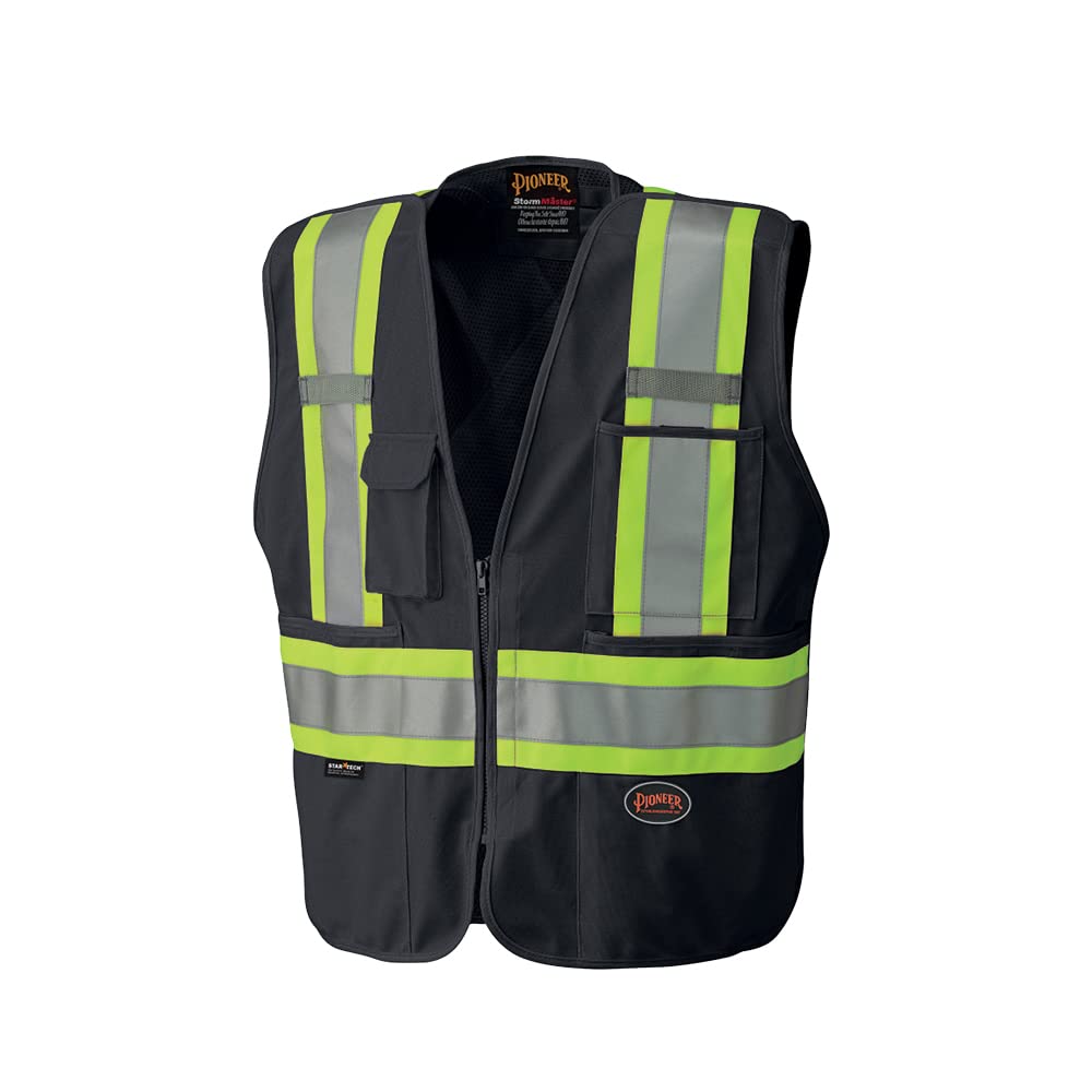 Pioneer Hi Vis Tear-Away Mesh Back Safety Vest - Reflective Tape, 4 Pockets