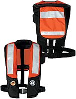Mustang Survival Corp Inflatable PFD with HIT (Auto Hydrostatic) with Back Flap and Solas Reflective Tape, Orange/Black