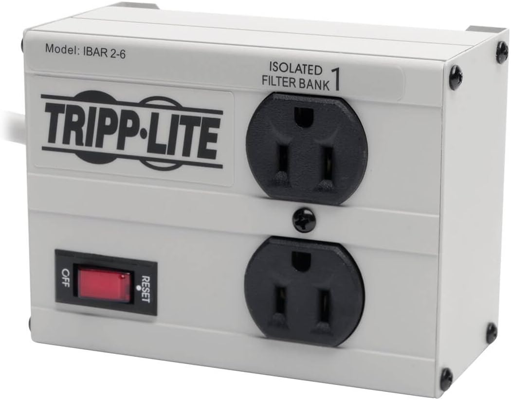 Tripp Lite IBAR2-6D Isobar 2 Outlet Surge Protector Power Strip, 6ft Cord, Right-Angle Plug, Metal
