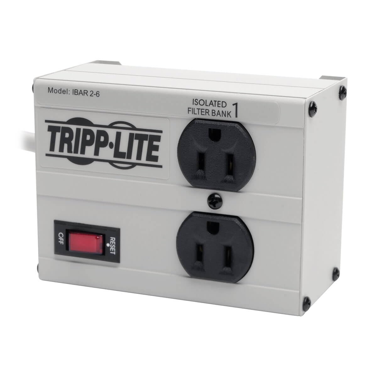 Tripp Lite IBAR2-6D Isobar 2 Outlet Surge Protector Power Strip, 6ft Cord, Right-Angle Plug, Metal