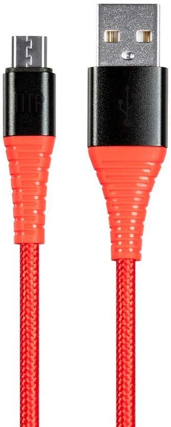 Monoprice USB 2.0 Micro Type-B to Type-A Charge & Sync Cable - Nylon-Braid, 3 Feet, Red - AtlasFlex Series
