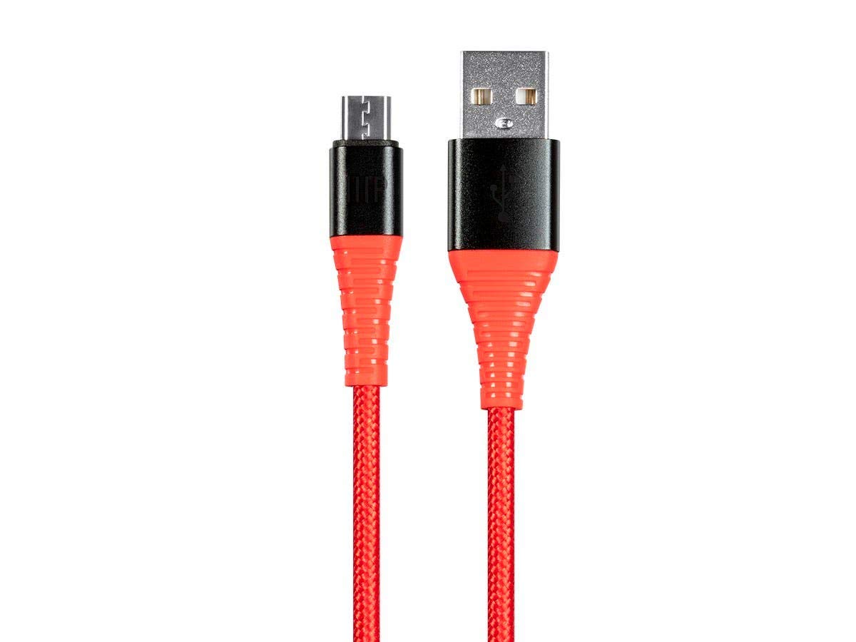 Monoprice USB 2.0 Micro Type-B to Type-A Charge & Sync Cable - Nylon-Braid, 3 Feet, Red - AtlasFlex Series
