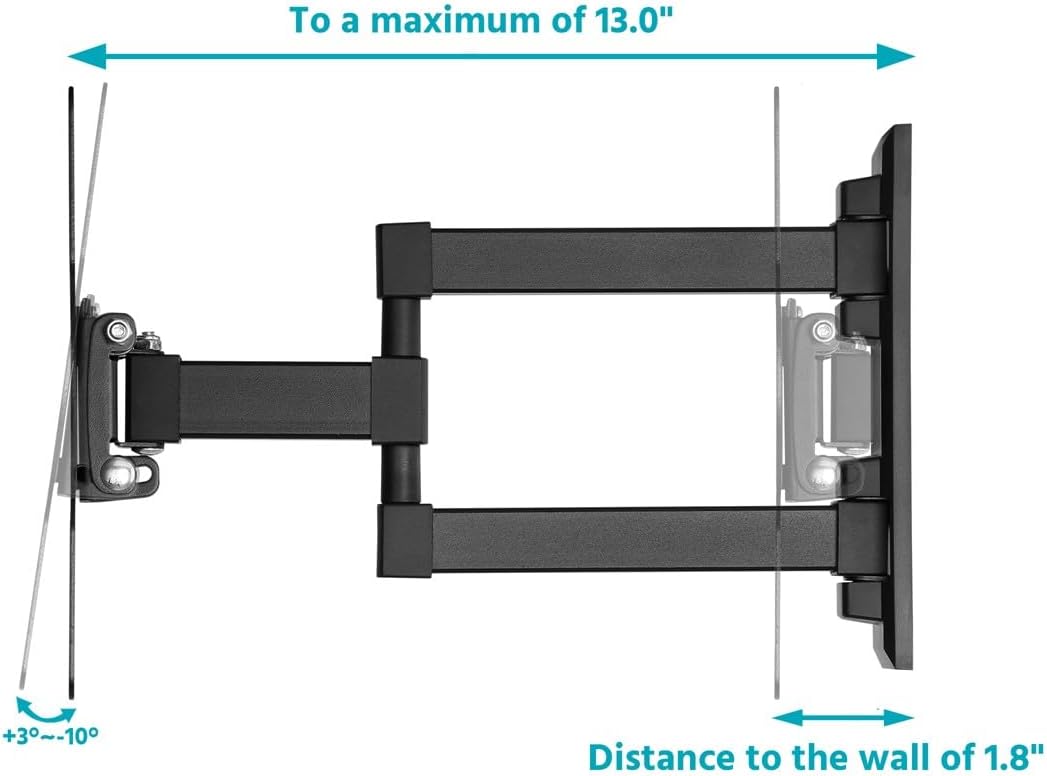 Monoprice Full Motion Single-Stud TV Wall Mount Bracket for 23" to 43" TVs up to 44lbs, Max VESA 200x200
