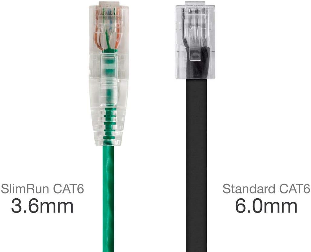Monoprice Cat6 Ethernet Patch Cable - Snagless, Stranded, 550MHz, UTP, CMR Rated, 28AWG, 2 Feet, Green - SlimRun Series