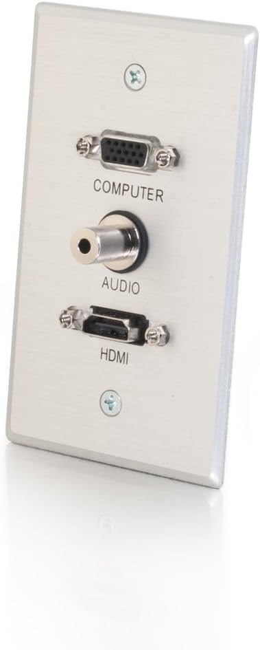 C2G 41034 HDMI, VGA and 3.5mm Audio Pass Through Single Gang Wall Plate, Brushed Aluminum