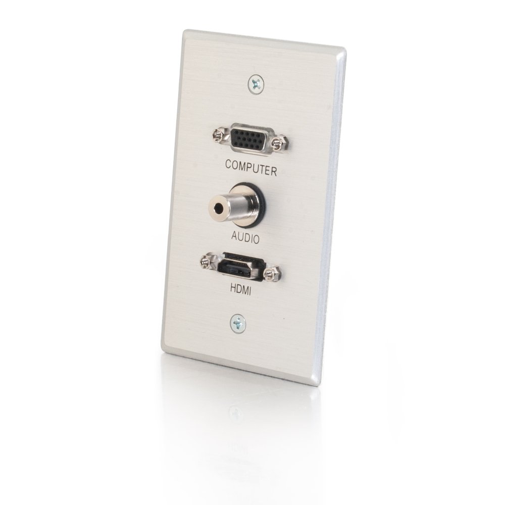 C2G 41034 HDMI, VGA and 3.5mm Audio Pass Through Single Gang Wall Plate, Brushed Aluminum