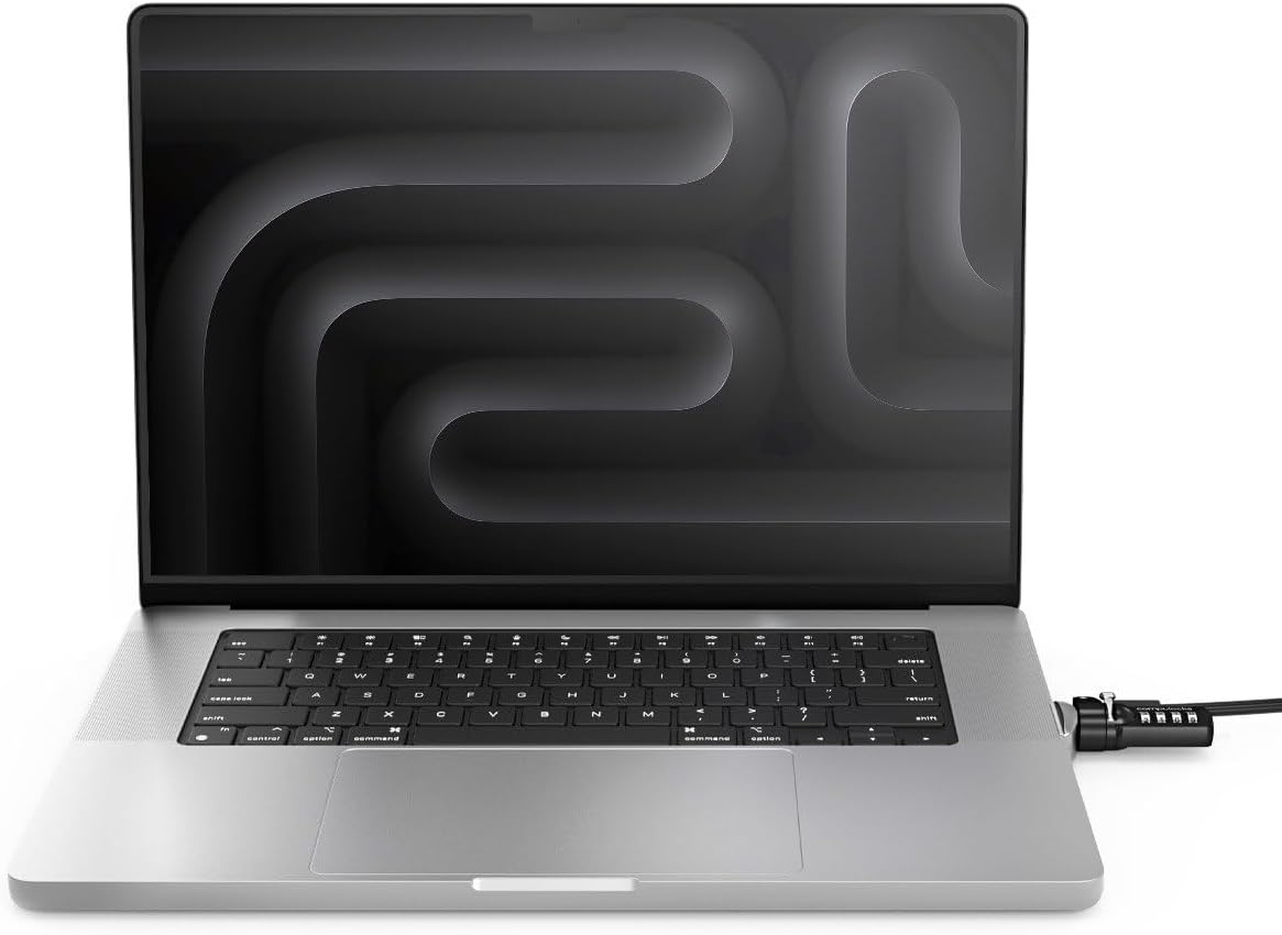 Compulocks Ledge Lock Adapter for MacBook Pro 16" M1, M2, M3, & M4 with Combination Cable Lock Silver