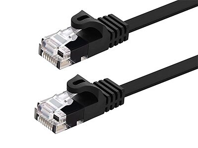 Monoprice Cat5e 1ft Black Flat Patch Cable UTP 30AWG 350MHz Pure Bare Copper Snagless RJ45 Flexboot Series Ethernet Cable 1