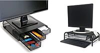 Mind Reader Metal Monitor Stand and Desk Organizer, 3inH x 12-1/2inW x 13-1/4inL, Black