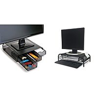 Mind Reader Metal Monitor Stand and Desk Organizer, 3inH x 12-1/2inW x 13-1/4inL, Black
