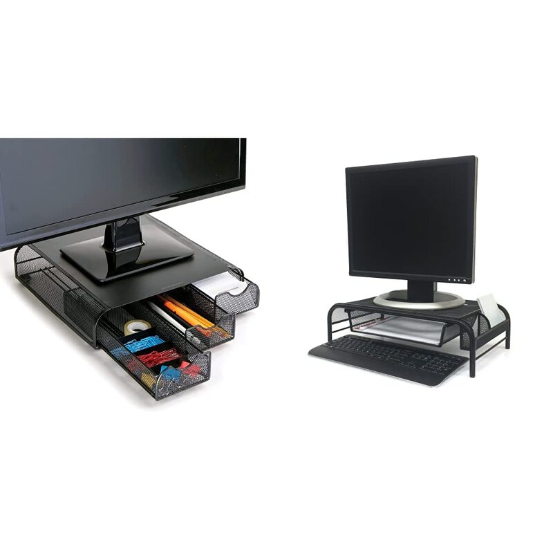 Mind Reader Metal Monitor Stand and Desk Organizer, 3inH x 12-1/2inW x 13-1/4inL, Black