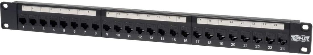 Tripp Lite 24-Port Cat6 / Cat5 Ethernet Patch Panel, Feedthrough Patch (RJ45 to RJ45), 1U Rackmount, Cable Management Bar