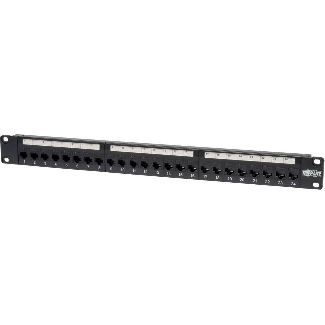 Tripp Lite 24-Port Cat6 / Cat5 Ethernet Patch Panel, Feedthrough Patch (RJ45 to RJ45), 1U Rackmount, Cable Management Bar