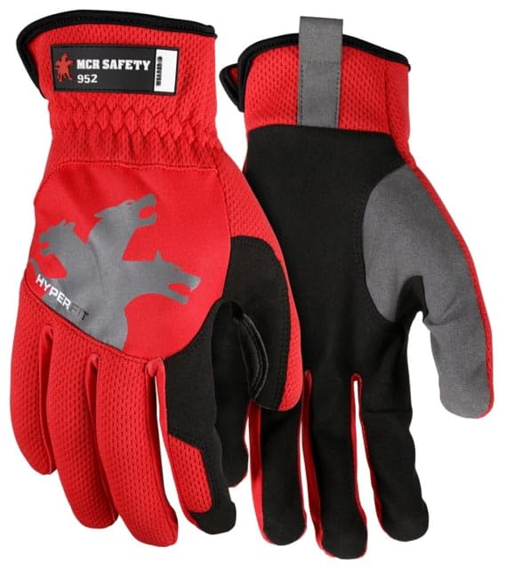 MCR SAFETY 952 HyperFit Mechanics Work Gloves, Synthetic Leather Palm, Reflective Logo