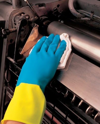 MCR Safety 5408S 8-1/2-Inch Chem-Tech Seamless Nitrile Rubber Gloves with Straight Cuff and Flocked Lining, Blue/Yellow