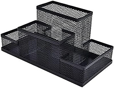 Shopoware 4 Compartment Metal Mesh Desktop Organizer Pen And Pencil Stationery Storage Holder