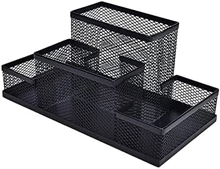 Shopoware 4 Compartment Metal Mesh Desktop Organizer Pen And Pencil Stationery Storage Holder