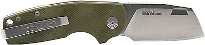 SOG Stout FLK Cleaver Daily Carry Folding Knives | G10 & Steel Handle | CRYO D2 Steel Blade | Short-Blade Frame Lock Folder OD Green/Stonewash