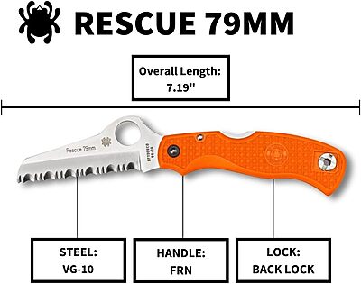 SPYDERCO Rescue Folding Pocket Knife with VG-10 Blade and FRN Handle