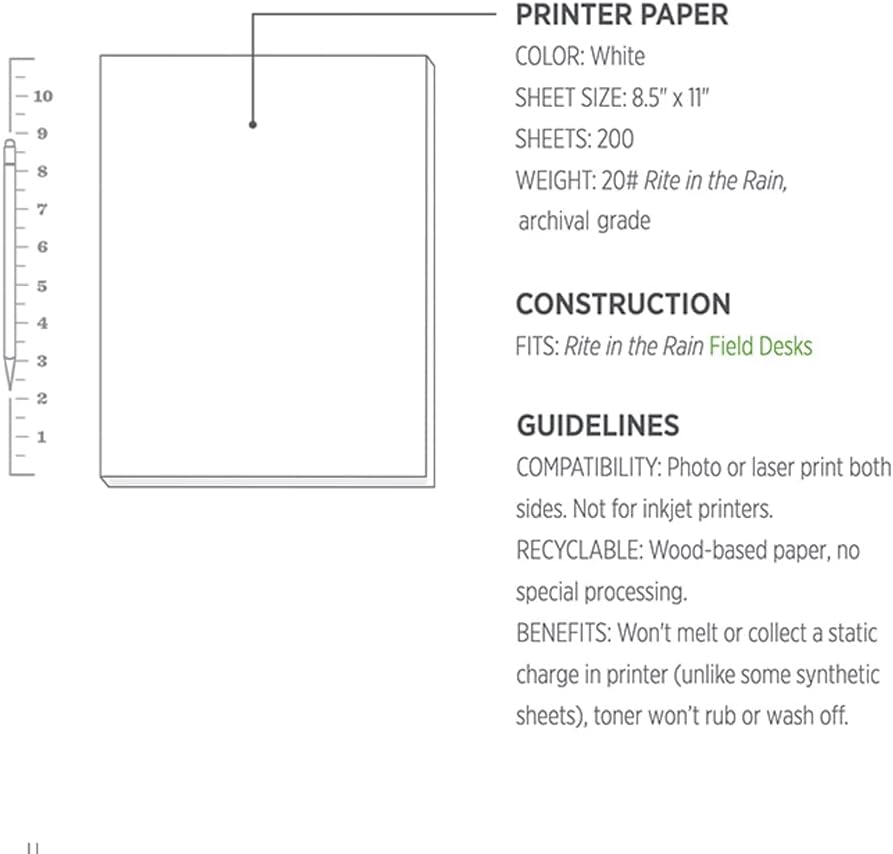RITE IN THE RAIN Weatherproof Copier Paper, 8.5" x 11", 20# White
