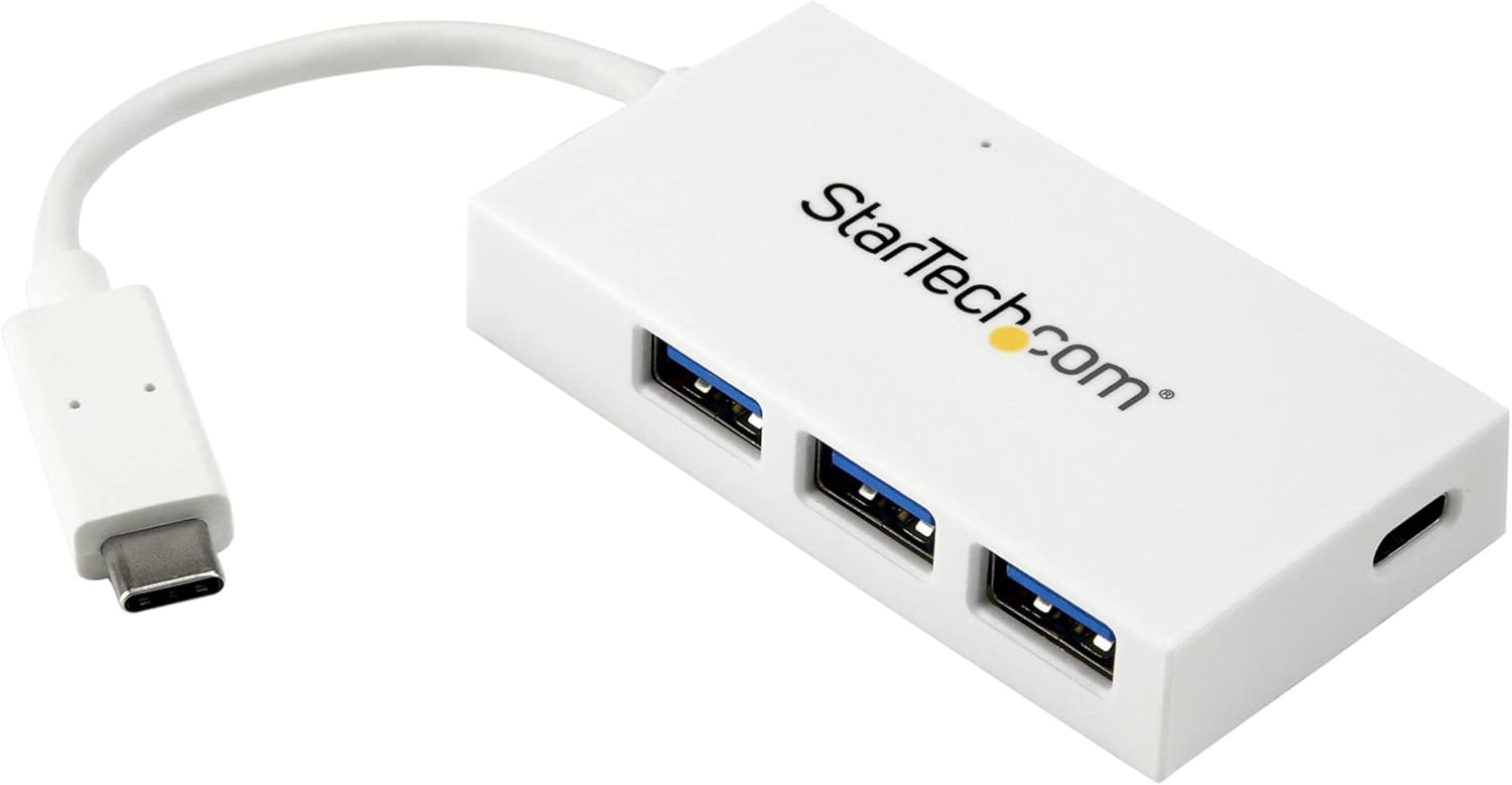 StarTech.com 4-Port USB 3.0 Hub - Powered USB 3.0 Hub - USB-C to 1x USB-C and 3X USB-A Adapter - 1x USB-C White