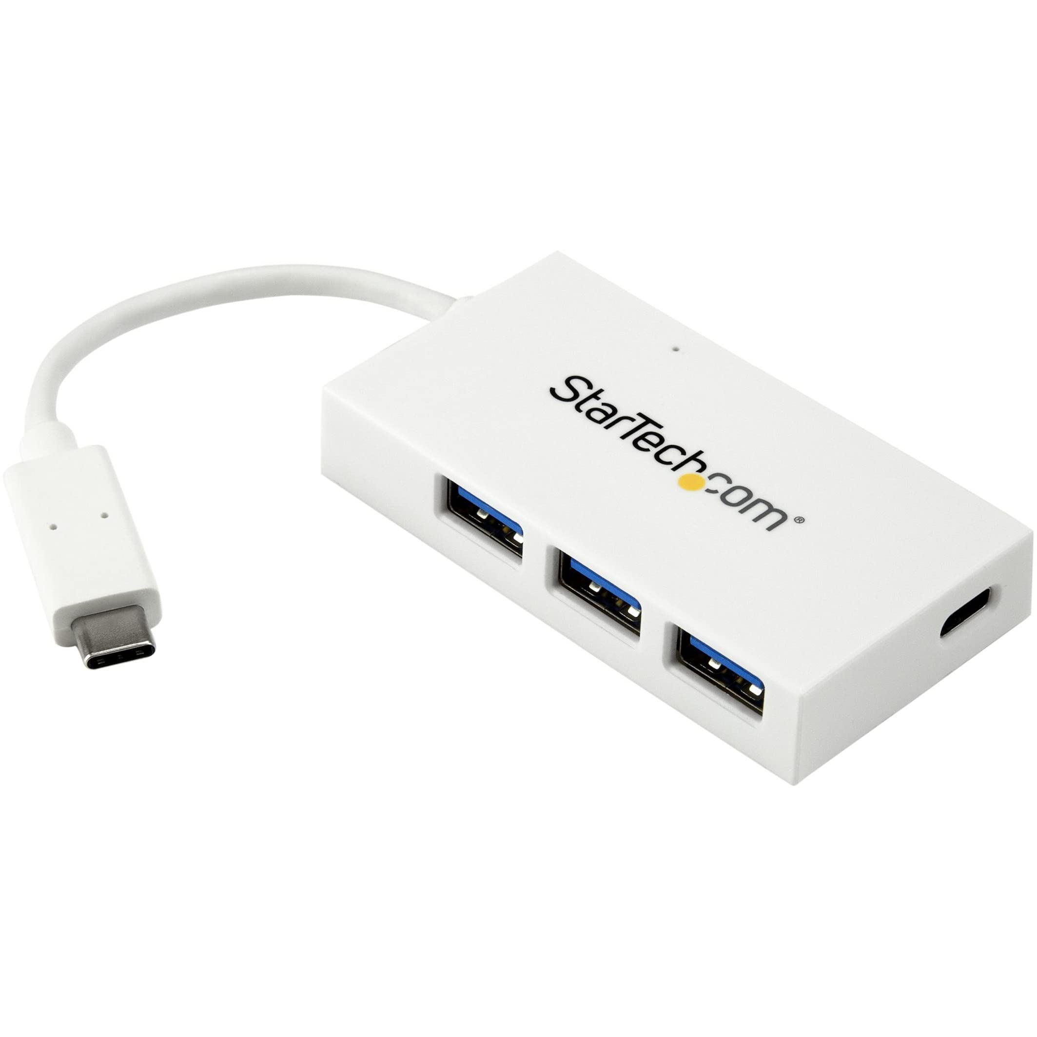 StarTech.com 4-Port USB 3.0 Hub - Powered USB 3.0 Hub - USB-C to 1x USB-C and 3X USB-A Adapter - 1x USB-C White