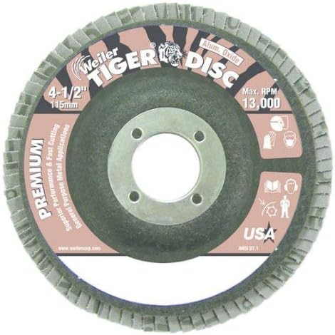 Weiler 50665 Tiger Disc 4.5" 80 Grit, 7/8" Arbor, Type 27 Flap Disc, Aluminum Oxide