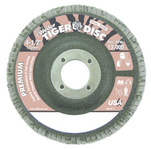Weiler 50665 Tiger Disc 4.5" 80 Grit, 7/8" Arbor, Type 27 Flap Disc, Aluminum Oxide