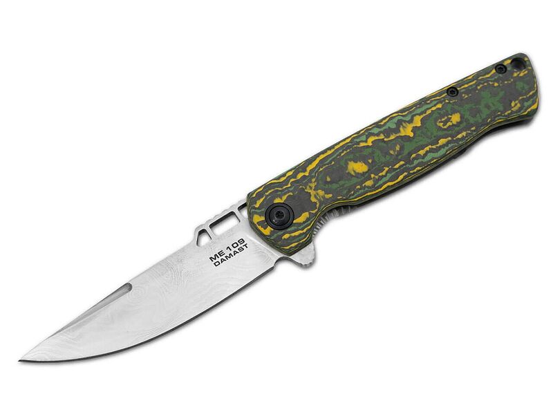 Boker PLUS ME 109 Damast Folding Knife Toxic Storm Carbon Fiber Handle, 3.4" Messerschmitt Damascus Blade