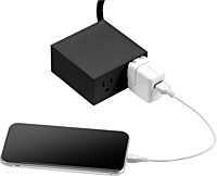 Bostitch Office Konnect Power Hub, Two Outlets Charging Station for Desktop, Shallow Tray Top, Black