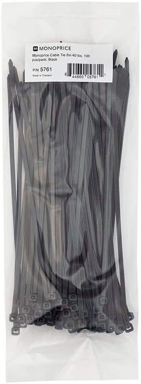 MONOPRICE Cable Ties 100-Piece Pack Nylon Zip Ties - Black