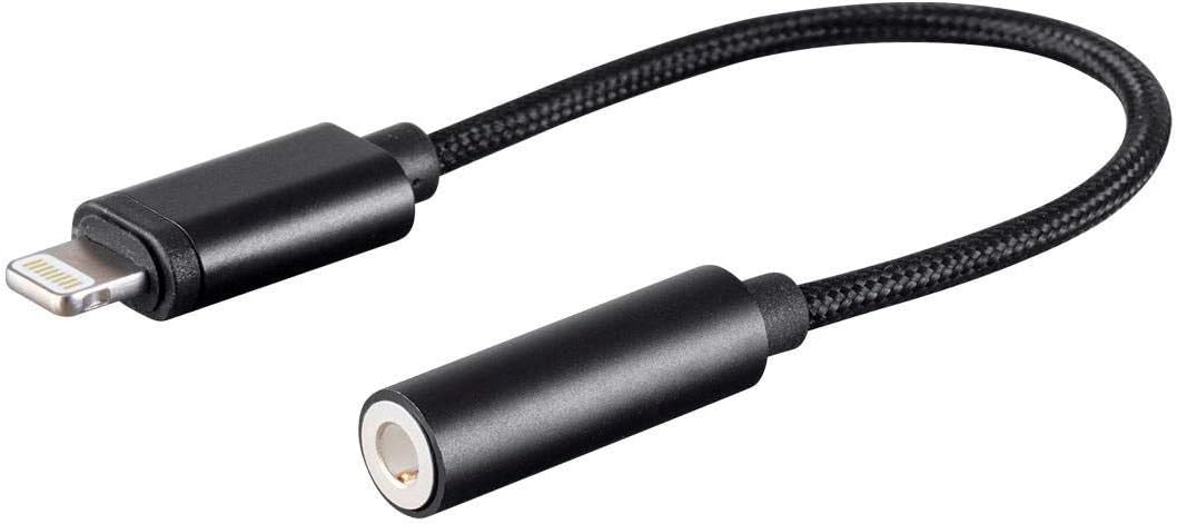 Monoprice MFi Certified Lightning to 3.5mm Jack Audio Adapter - Nylon Braided, Black
