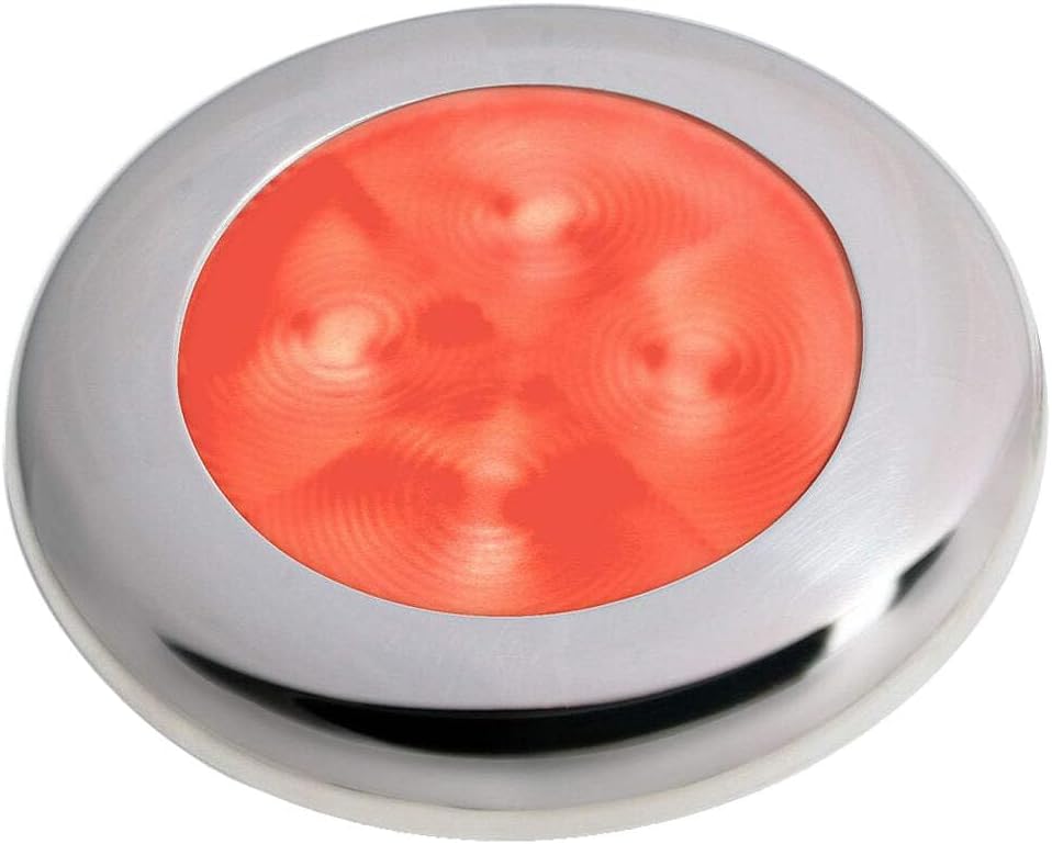 Hella Marine Slim Line LED 'Enhanced Brightness' Round Courtesy Lamp - Red LED - Stainless Steel Bezel - 12V