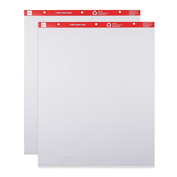 Office Depot® Brand Easel Pads, 27" x 34", Ruled, 50 Sheets, 30% Recycled, White, Pack Of 2