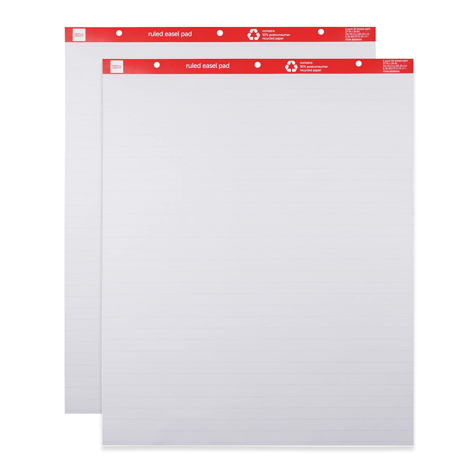 Office Depot® Brand Easel Pads, 27" x 34", Ruled, 50 Sheets, 30% Recycled, White, Pack Of 2