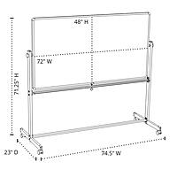 LUXOR MB7248WW Extra Large Double-Sided Magnetic Dry Erase Whiteboard, 72" W x 48" H, Reversible Board on Wheels, Magnetic Surface, Aluminum Frame, White