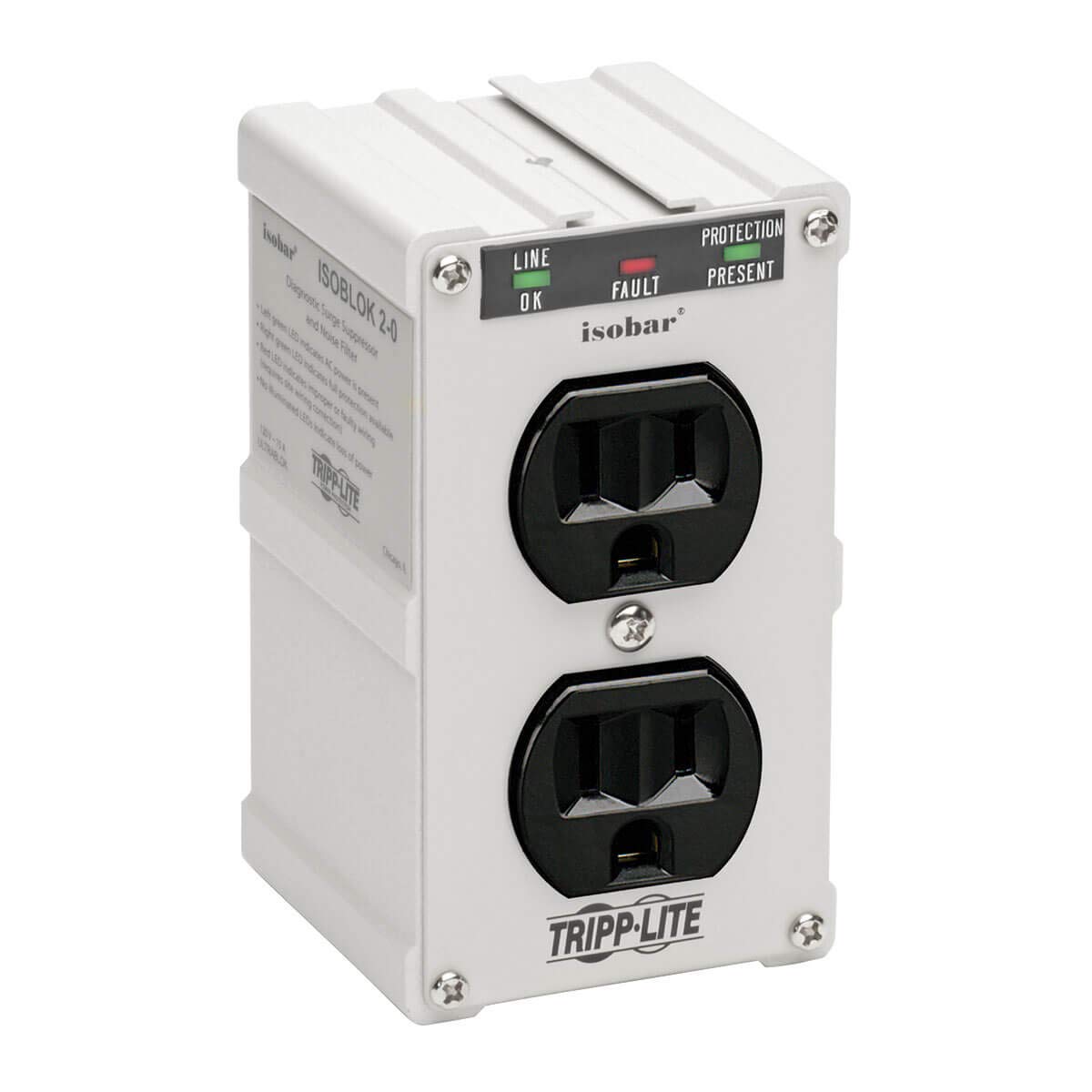 Tripp Lite Isobar ISOBLOK2-0 Heavy Duty Outlet Extender, Wall Power Strip Surge Protector, 2 Outlets, Direct Plug-in, White