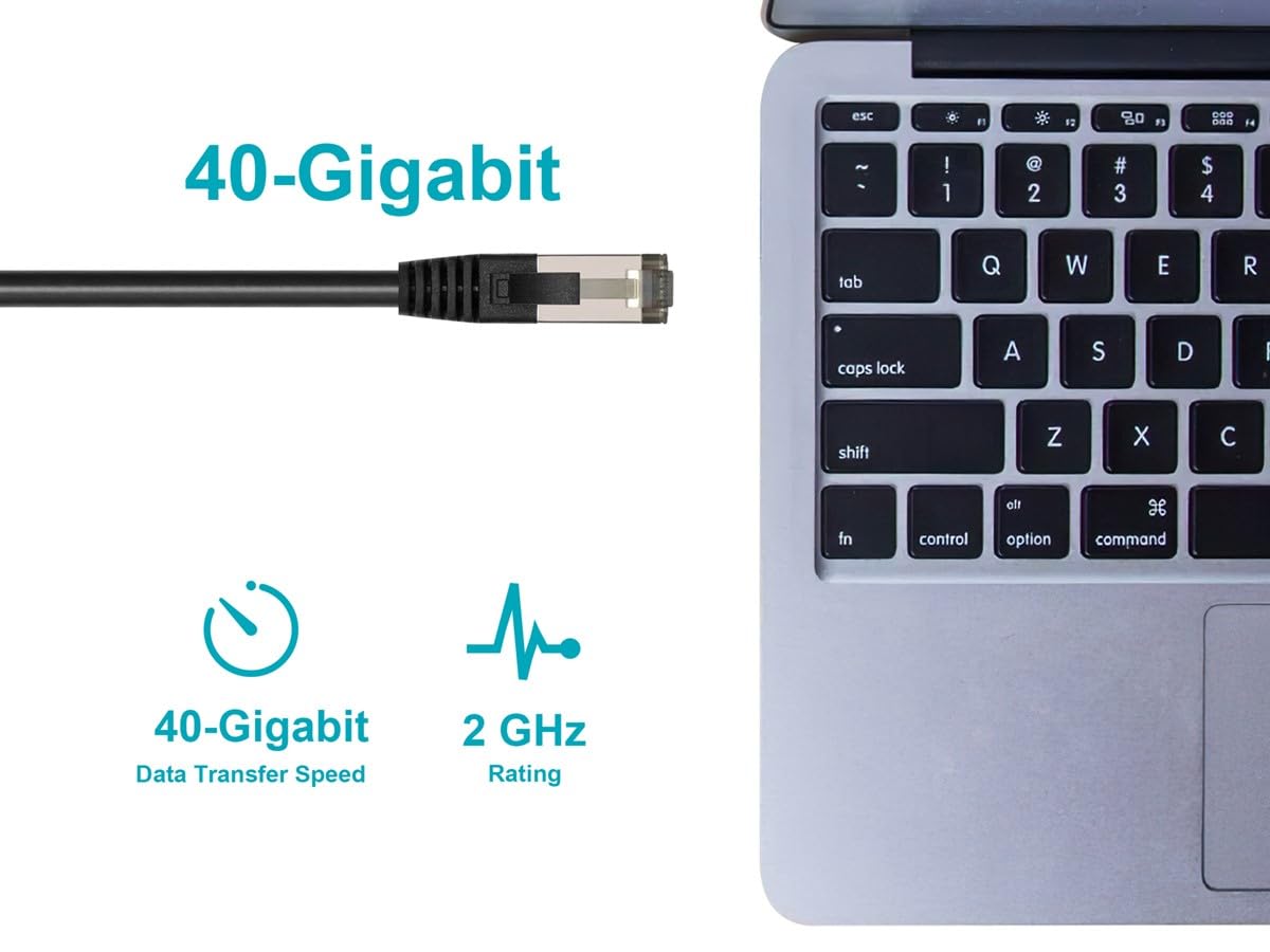 MONOPRICE Cat8 Patch Cable - Double Shielded (S/FTP), 28AWG, 2GHz, 40Gbps, Pure Bare Copper, Snagless RJ45