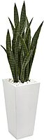 Nearly Natural 4’ Sansevieria Artificial White Tower Planter Silk Plants Green