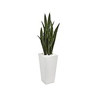 Nearly Natural 4’ Sansevieria Artificial White Tower Planter Silk Plants Green