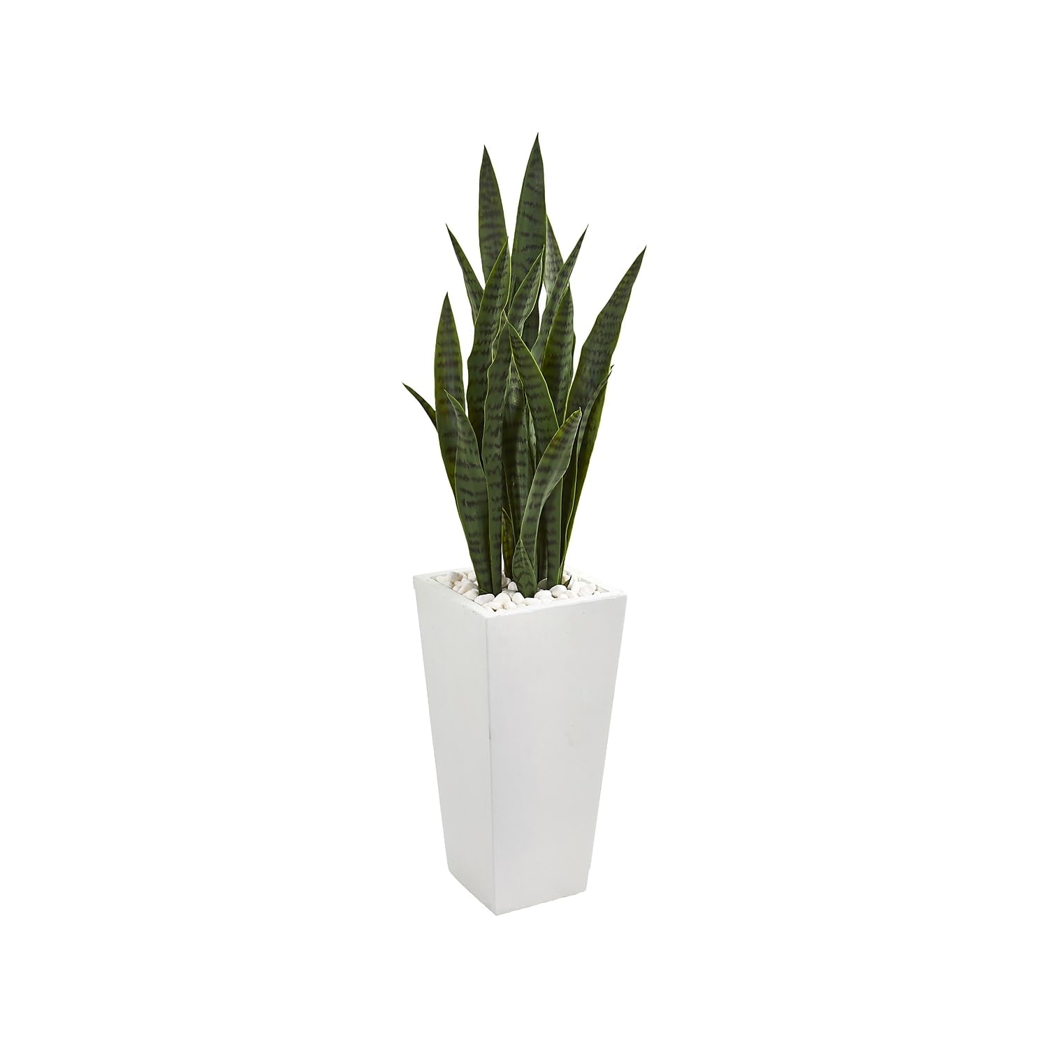 Nearly Natural 4’ Sansevieria Artificial White Tower Planter Silk Plants Green