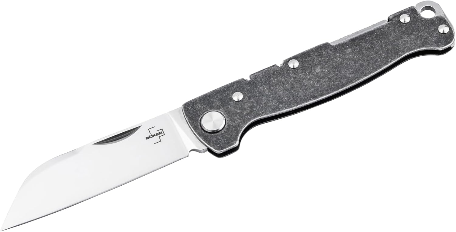BÖKER PLUS® Atlas Backlock Sheepfoot Pocket Knife - Two-handed full metal folding knife with D2 Sheepfoot blade