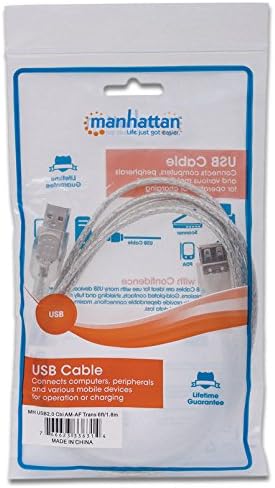 MANHATTAN 6-Feet Hi-Speed USB Device Cable A Male/A Female, Translucent Silver (336314)