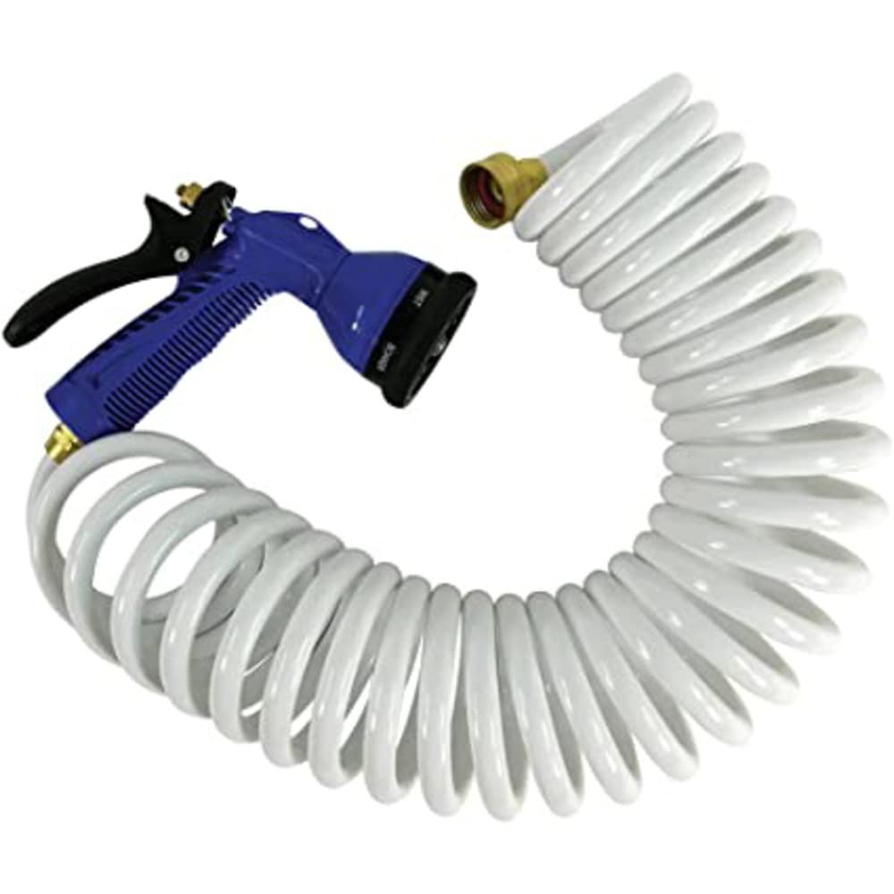 Whitecap 15' White Coiled Hose w/Adjustable Nozzle